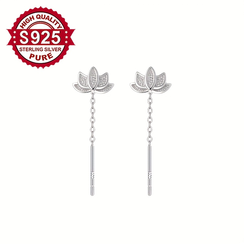 Women's S925 Silver Lotus Flower Ear Thread Earrings